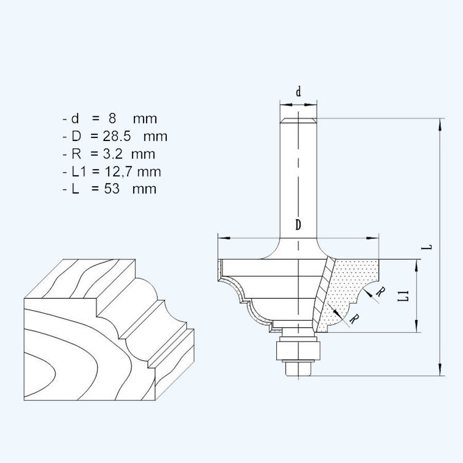 HM klassieke profielfrees 28,5 mm met klein lager