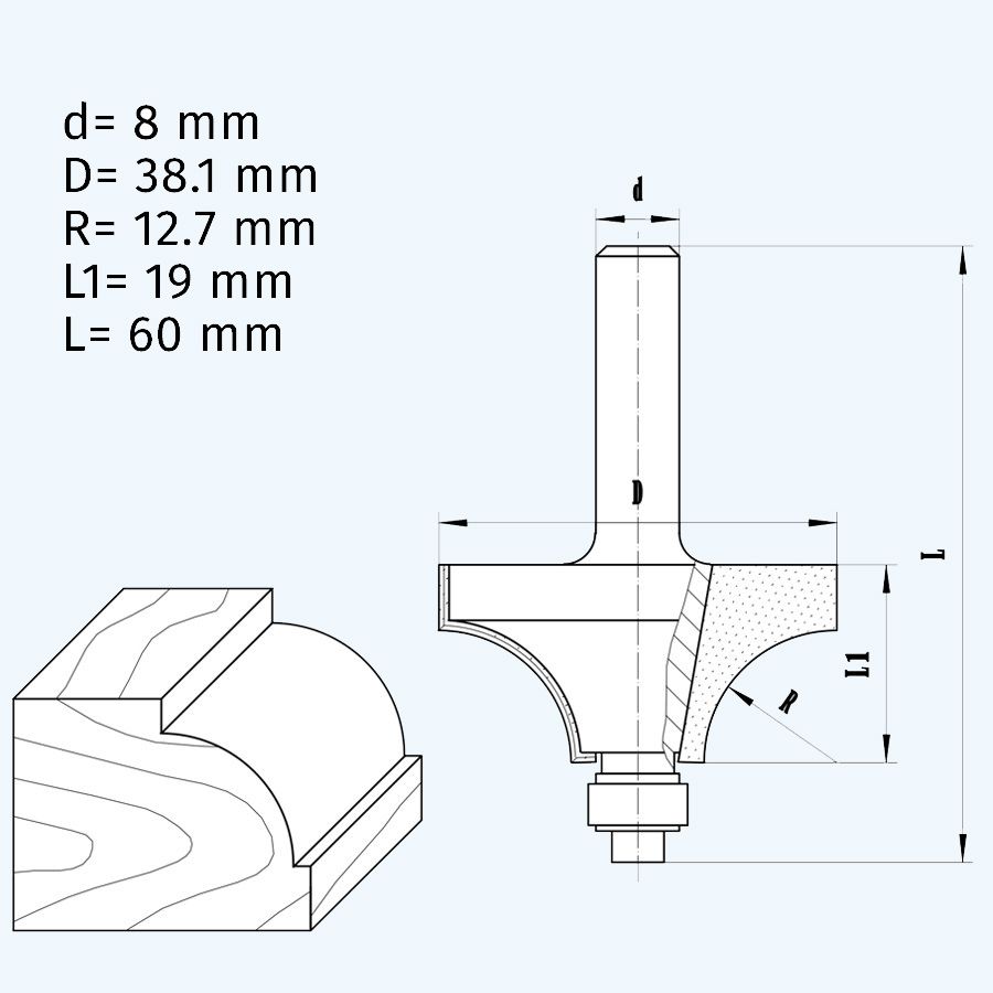 HM kwartrondfrees R=12,7 mm