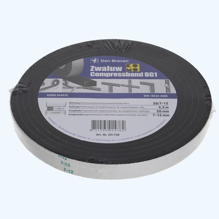 Compressband Zwaluw 20 mm / voeg 7-12 mm x 4,3 meter Compressband Zwaluw 20 mm / voeg 7-12 mm x 4,3 meter