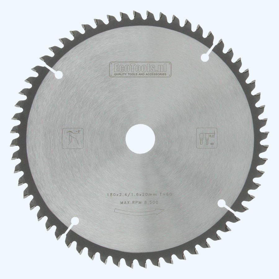 HM-zaagblad 180 x 20 mm T=60 (vlak-daktand) HM-zaagblad 180 x 20 mm T=60 (vlak-daktand)