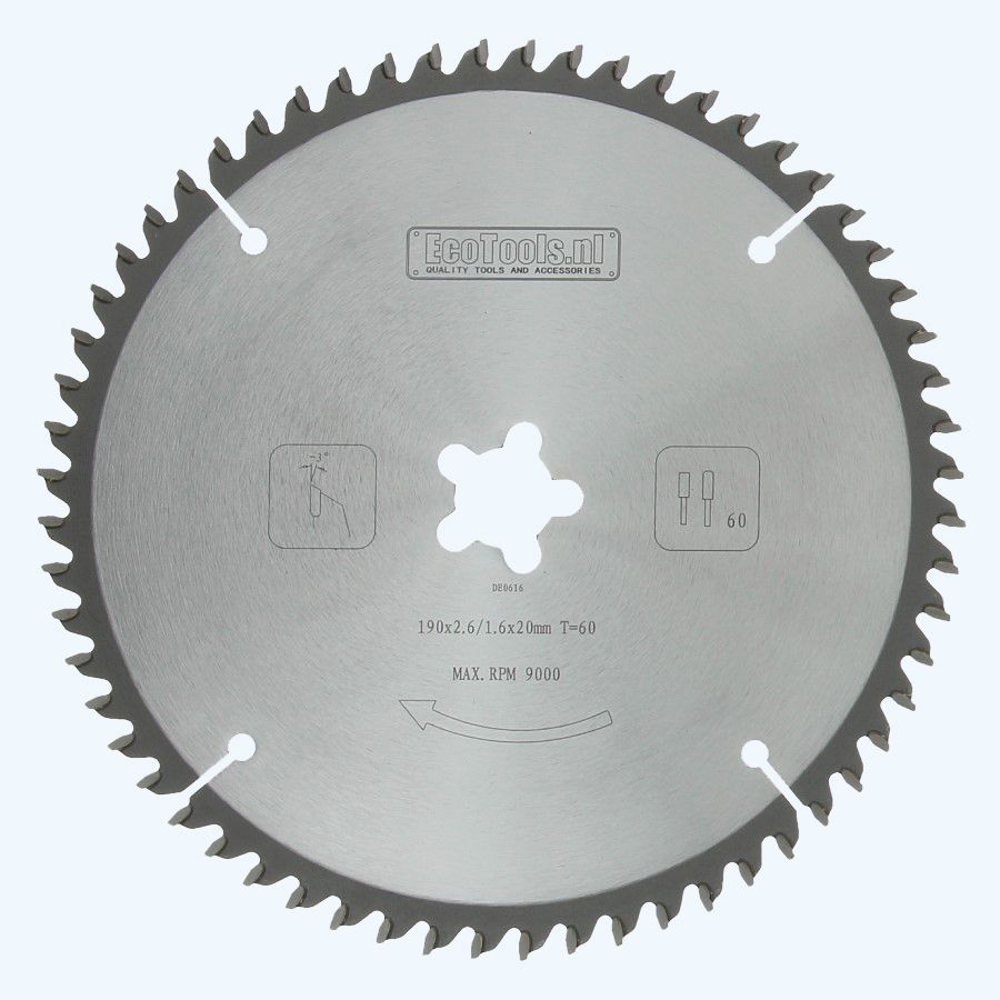 HM-zaagblad PROF 190 x F-20 mm T=60 (vlak-daktand) HM-zaagblad PROF 190 x F-20 mm T=60 (vlak-daktand)