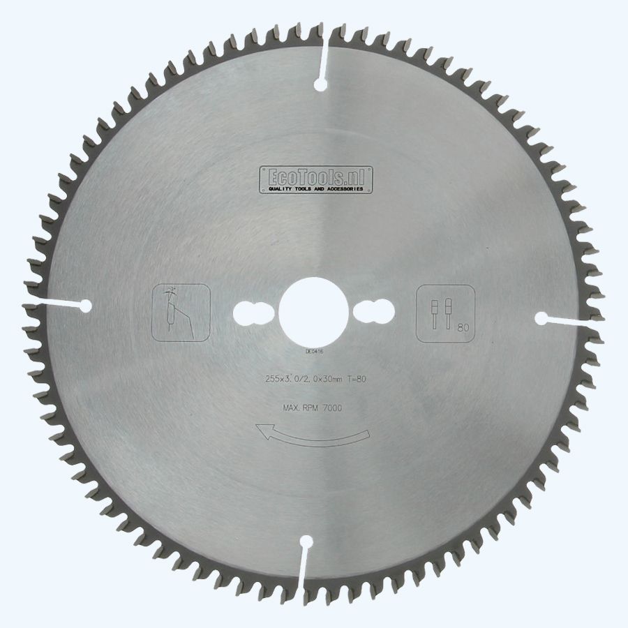 HM-zaagblad 255 x 30 mm T=80 (vlak-daktand) HM-zaagblad 255 x 30 mm T=80 (vlak-daktand)