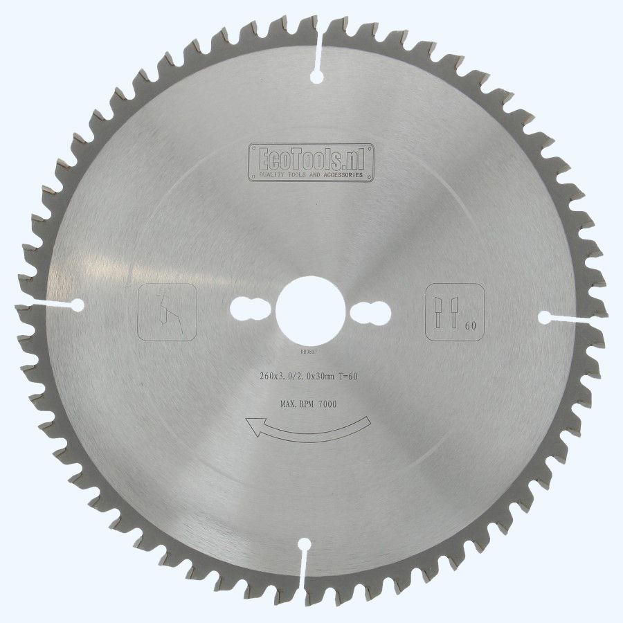 HM-zaagblad 260 x 30 mm T=60 (vlak-daktand) HM-zaagblad 260 x 30 mm T=60 (vlak-daktand)