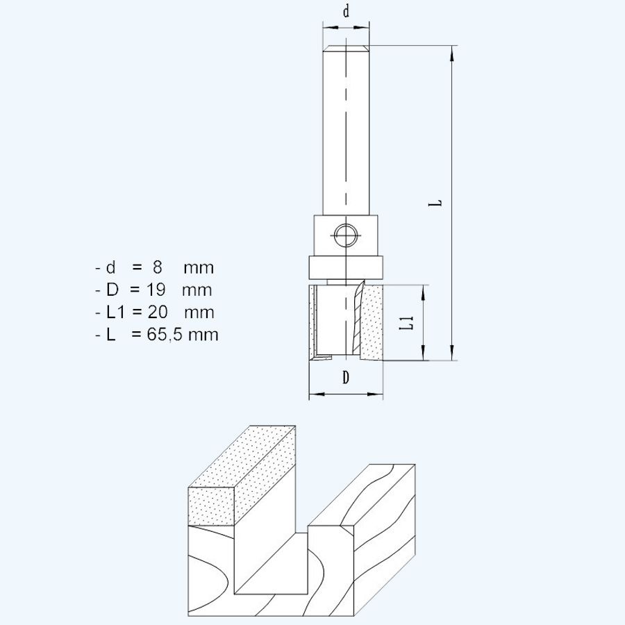 HM kantenfrees 19 x 20 mm met bovenlager HM kantenfrees 19 x 20 mm met bovenlager