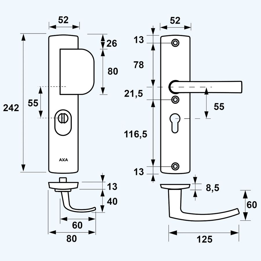 AXA veiligheidsbeslag PC55 SKG*** met kerntrekbeveiliging aluminium (duwer) AXA veiligheidsbeslag PC55 SKG*** met kerntrekbeveiliging aluminium (duwer)